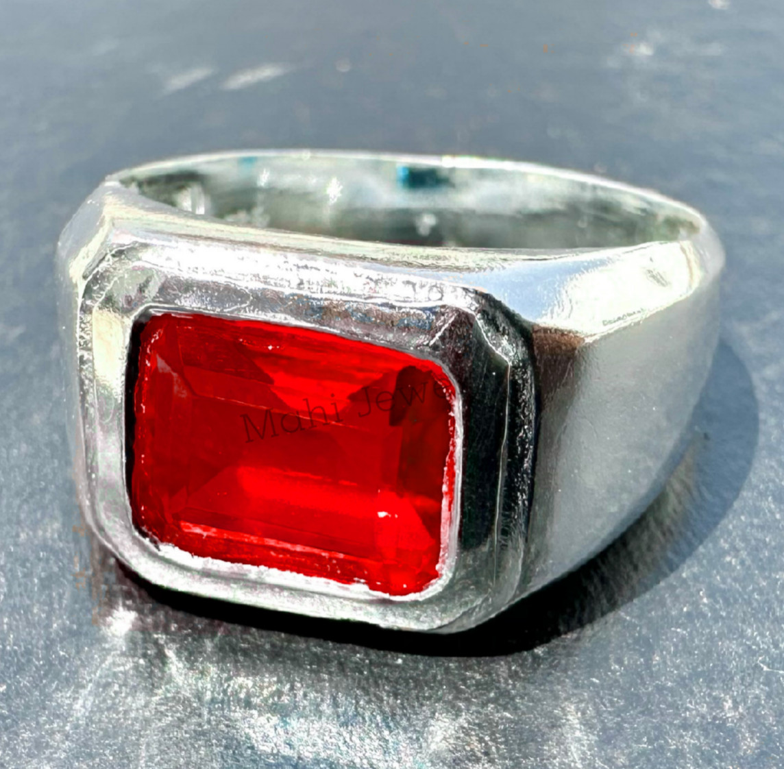 Red Ruby Gemstone Ring With 925 Sterling Silver Ring For Men's
