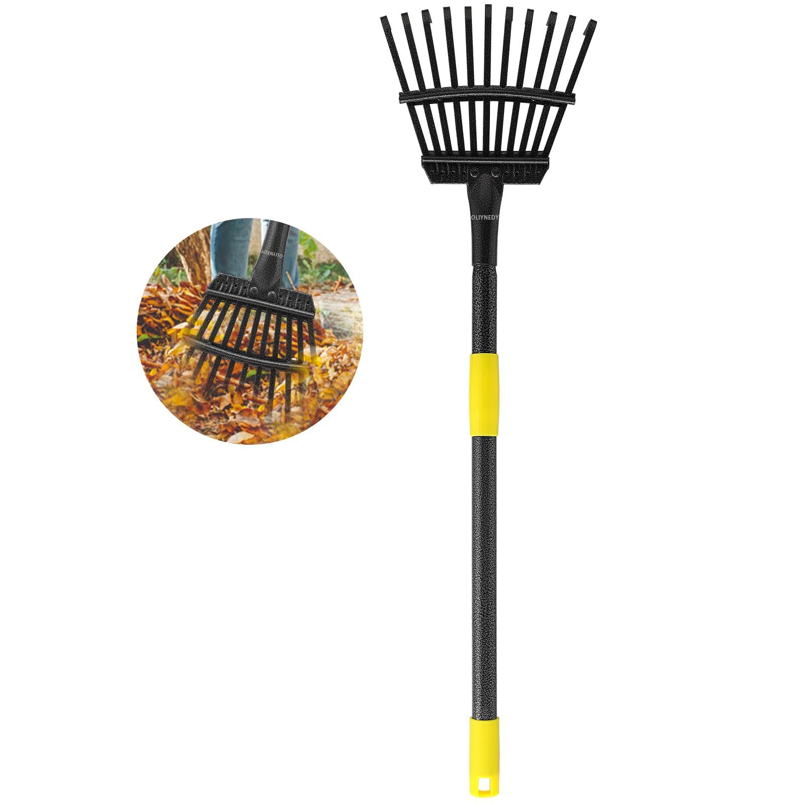 New Oliynedy Leaf Rake for Gardening, Adjustable Metal Garden Leaves Long Handle