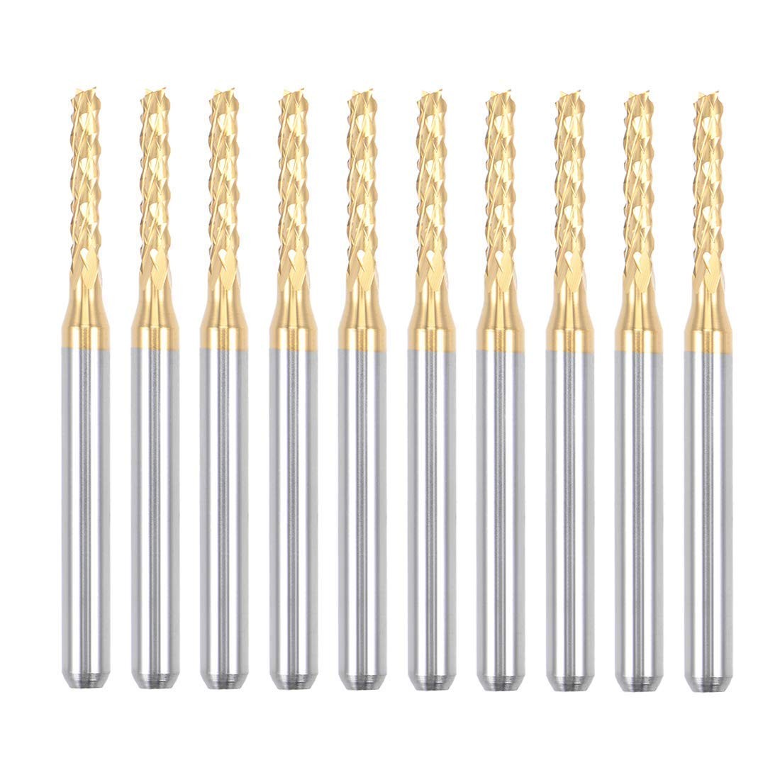Nxtop 10Pcs 2mm Titanium Coat Carbide End Mill 2x11.5x3.175mm,Titanium Coated