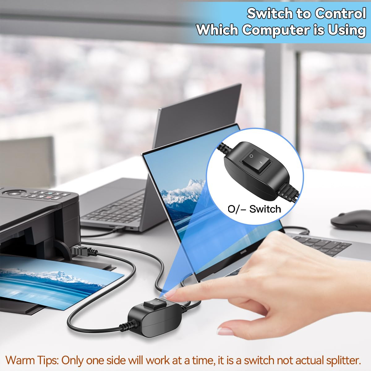 USB Splitter 1 in 2 Out Switch for Two Computers Connected One Printer USB-B Mal