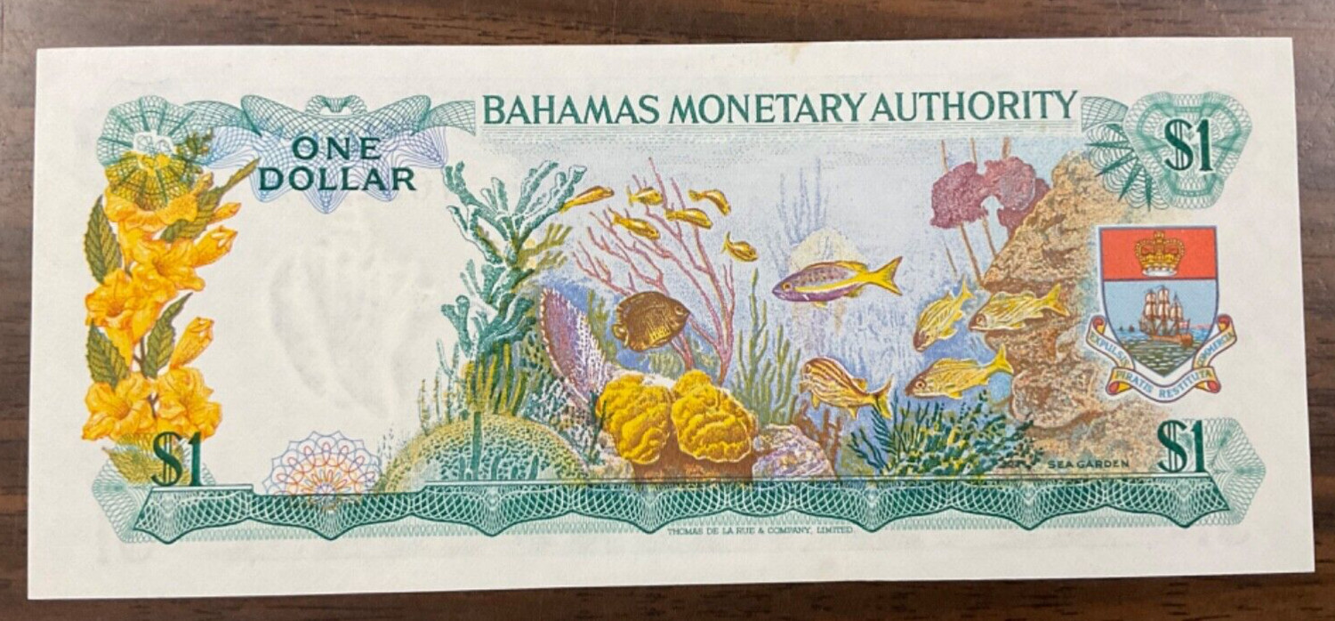 1968 Bahamas Monetary Authority Banknote - 1 Dollar Note P-27a. QE2.