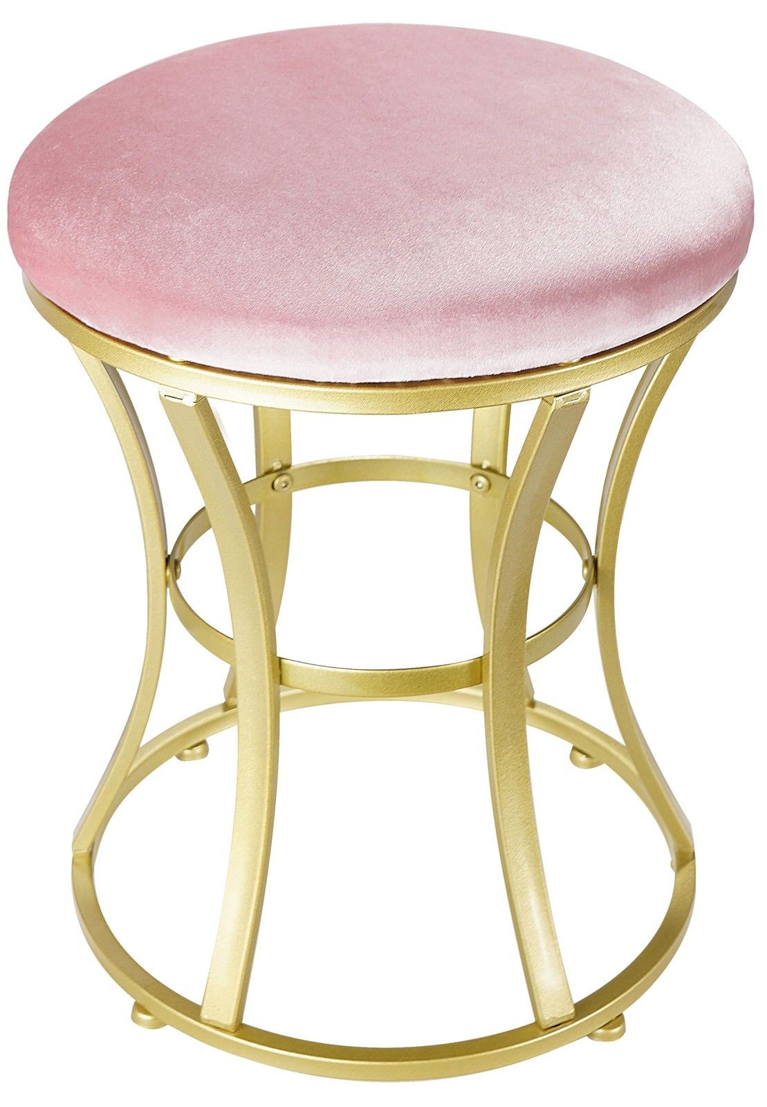 Velvet Round Vanity Stool Pink Footrest Ottoman Seat Golden Metal Legs