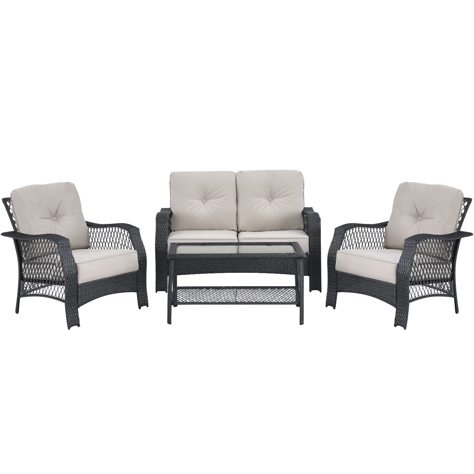 Patiojoy 4PCS Patio Rattan Furniture Set Outdoor Conversation Set w/Tempered