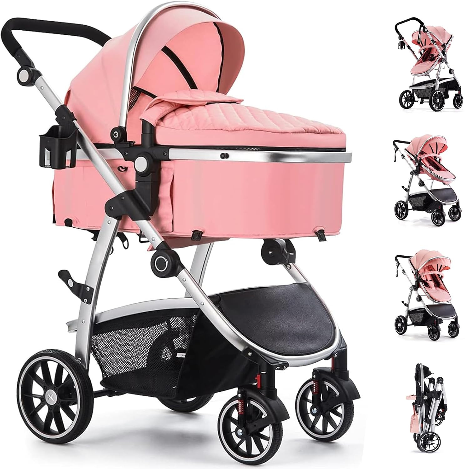 Baby Stroller, 2-In-1 Reversible Toddler Seat with Bassinet Mode, Foldable Infan