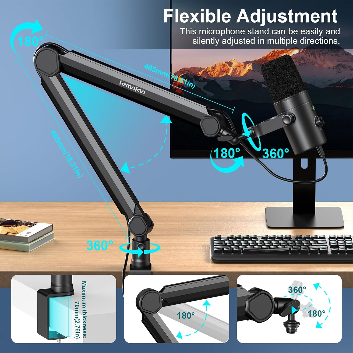 Soporte Microfono 360 Brazo Ajustable Abrazadera Canal Cable Podcast Streaming
