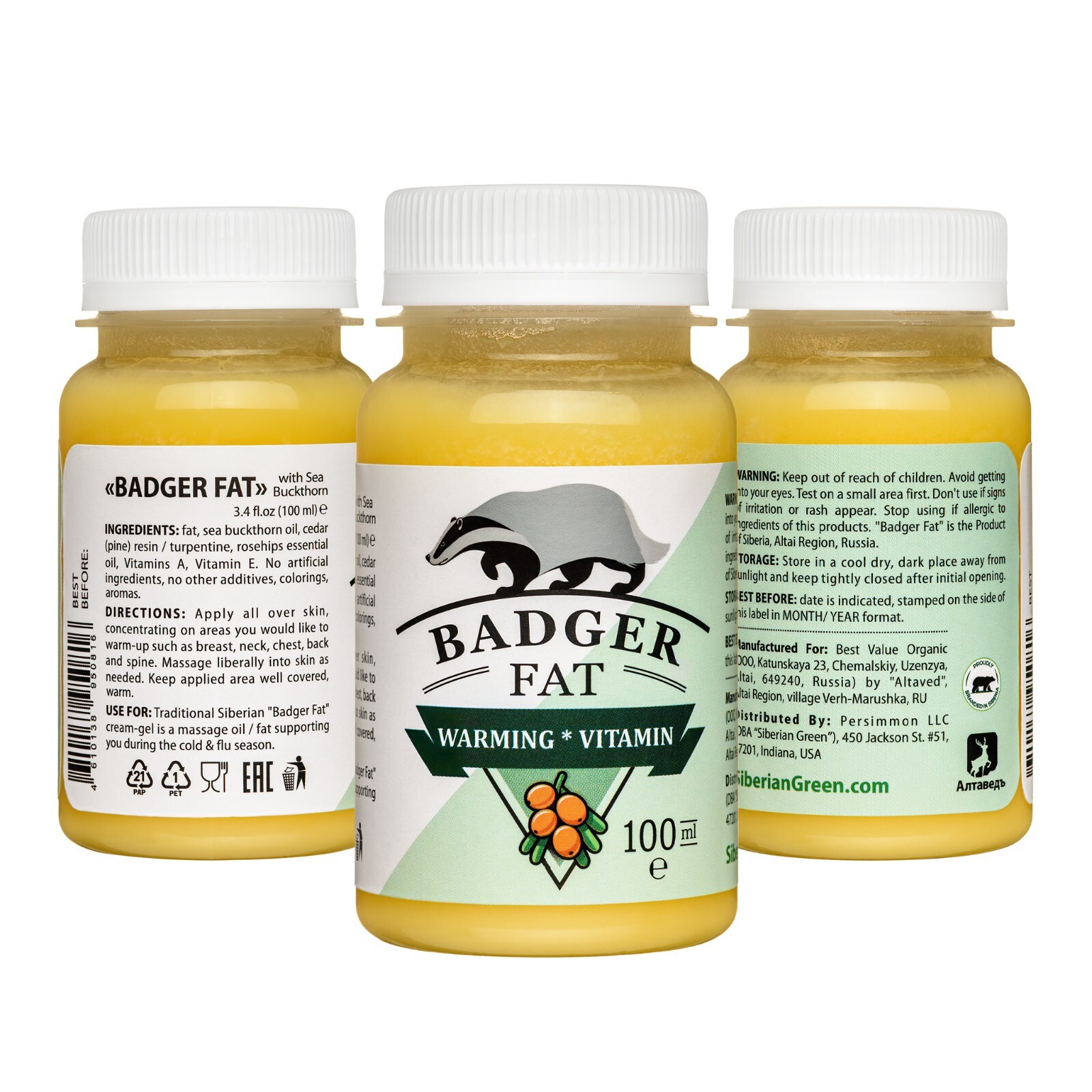 Cream-Gel “Badger Fat” Siberian Sea Buckthorn Oil Pine Resin Vitamins 100ml