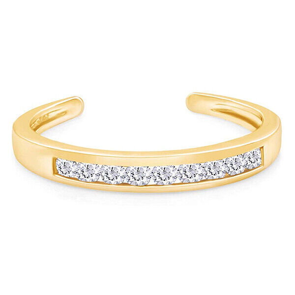 Simulated Diamond Channel Set 14k Gold Plated Adjustable Toe Ring