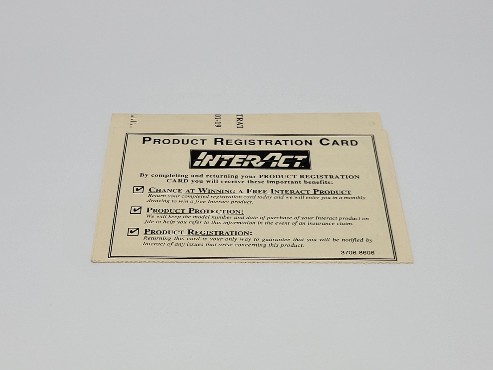 Interact Product Registration Card INSERT ONLY Authentic Free US Ship See Store