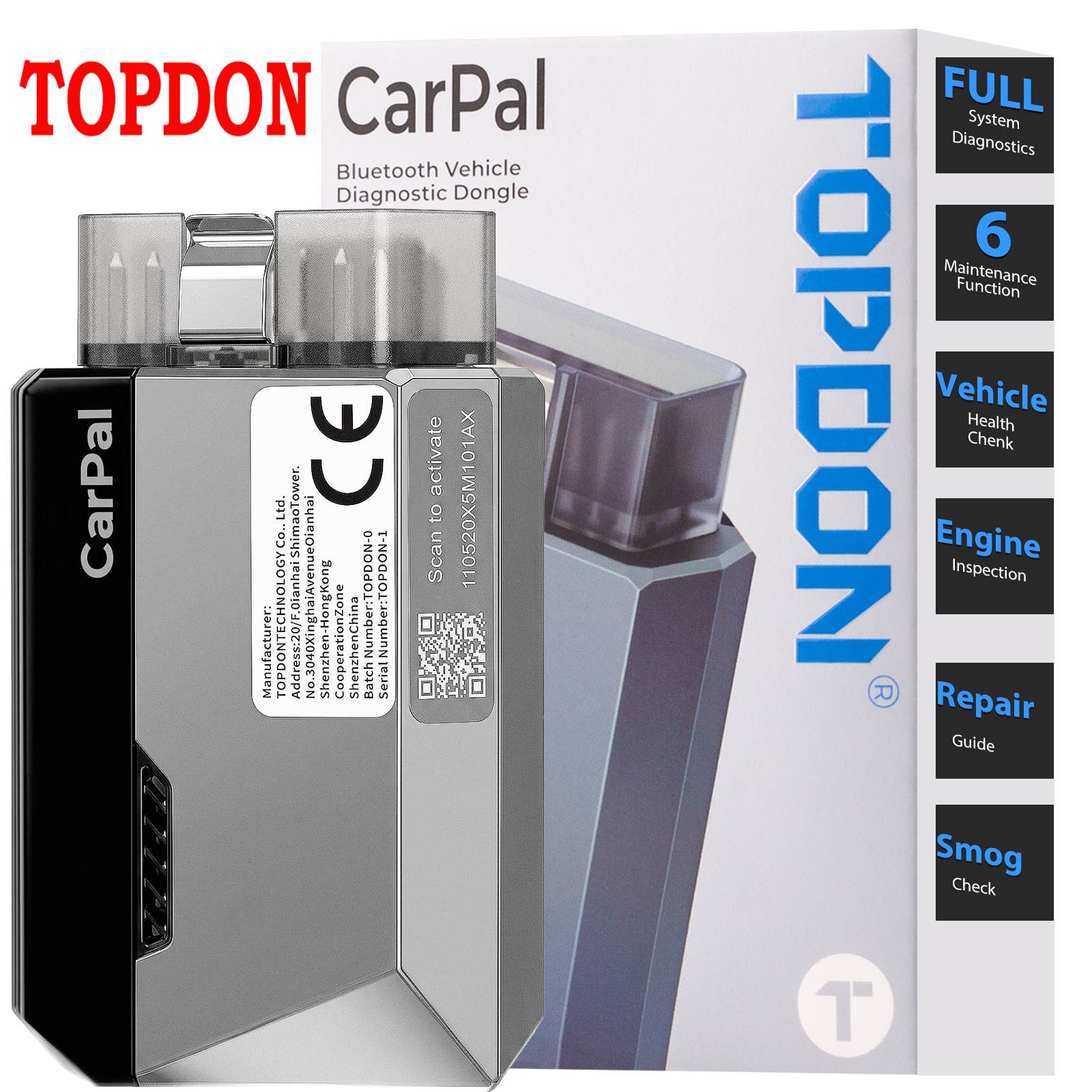 TOPDON Carpal Bluetooth Scan Tool Car Diagnostic Tool for Engine Brakes TPMS