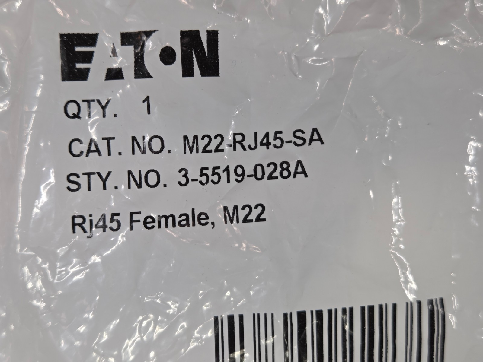 Eaton - Cutler Hammer M22-RJ45-SA Mounting Socket, RJ45, Bulkhead Interface, USB