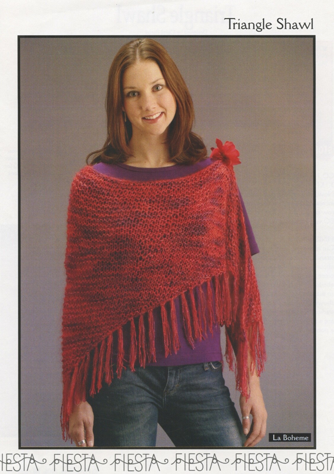 Fiesta Knitting Pattern Triangle Shawl - Easy Beginner Knit