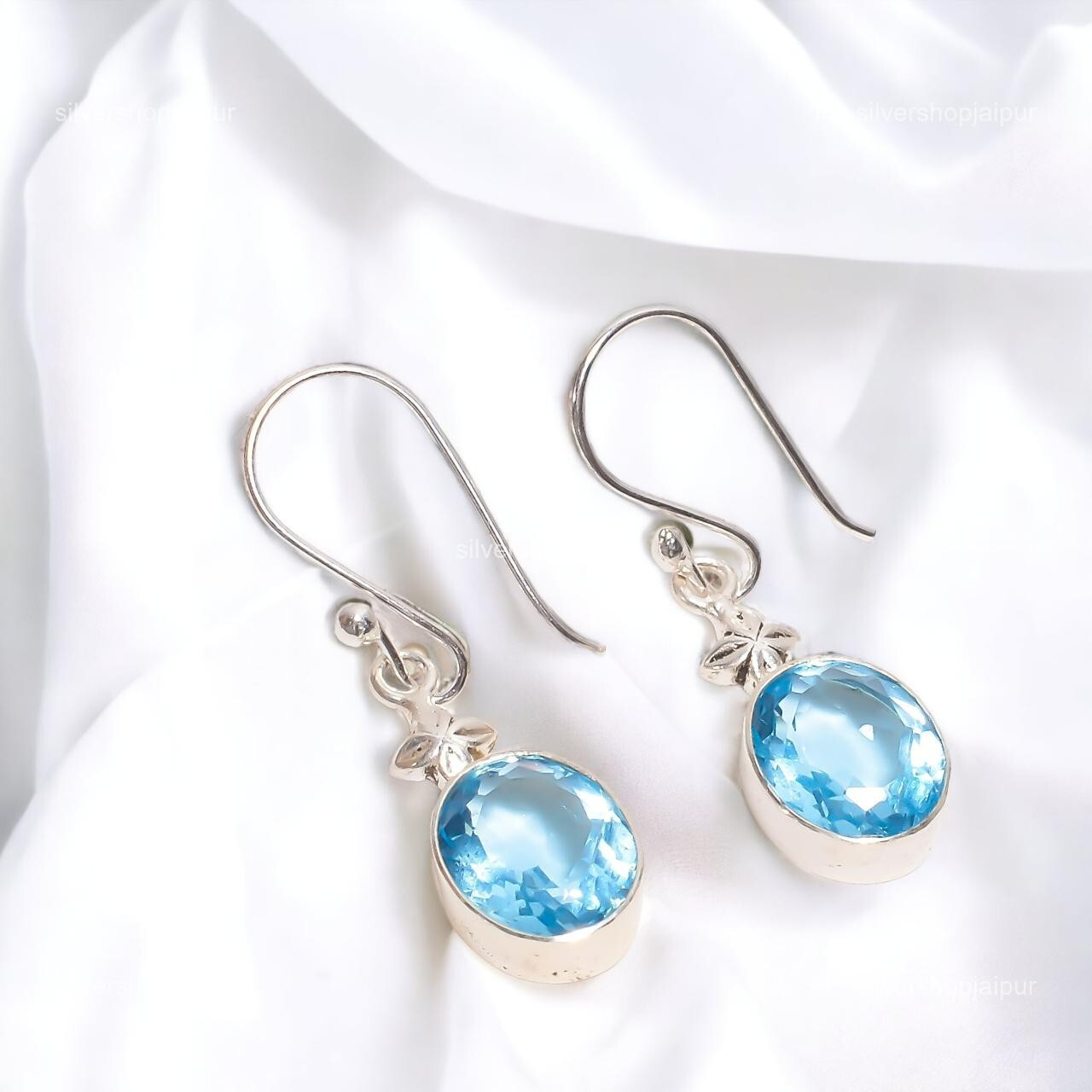 925 Sterling Silver Aquamarine Gemstone Mothers day Dangle Drop Earrings Jewelry