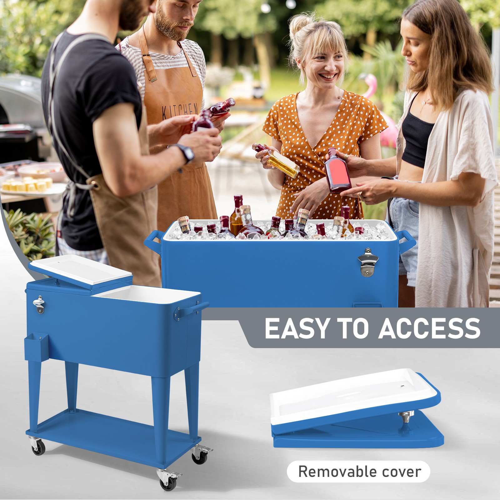 Rolling Ice Cooler Cart 80QT Chest Patio Party Bar Drink with Wheel and Shelf