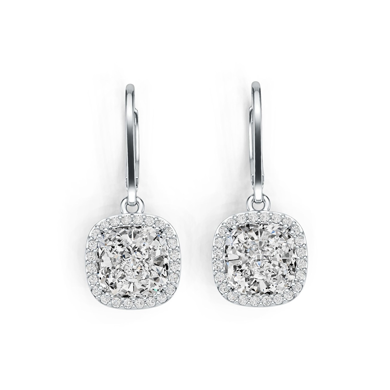 Sterling Silver Semi Mount Earrings Cushion CU 8X8mm Halo with White Topaz