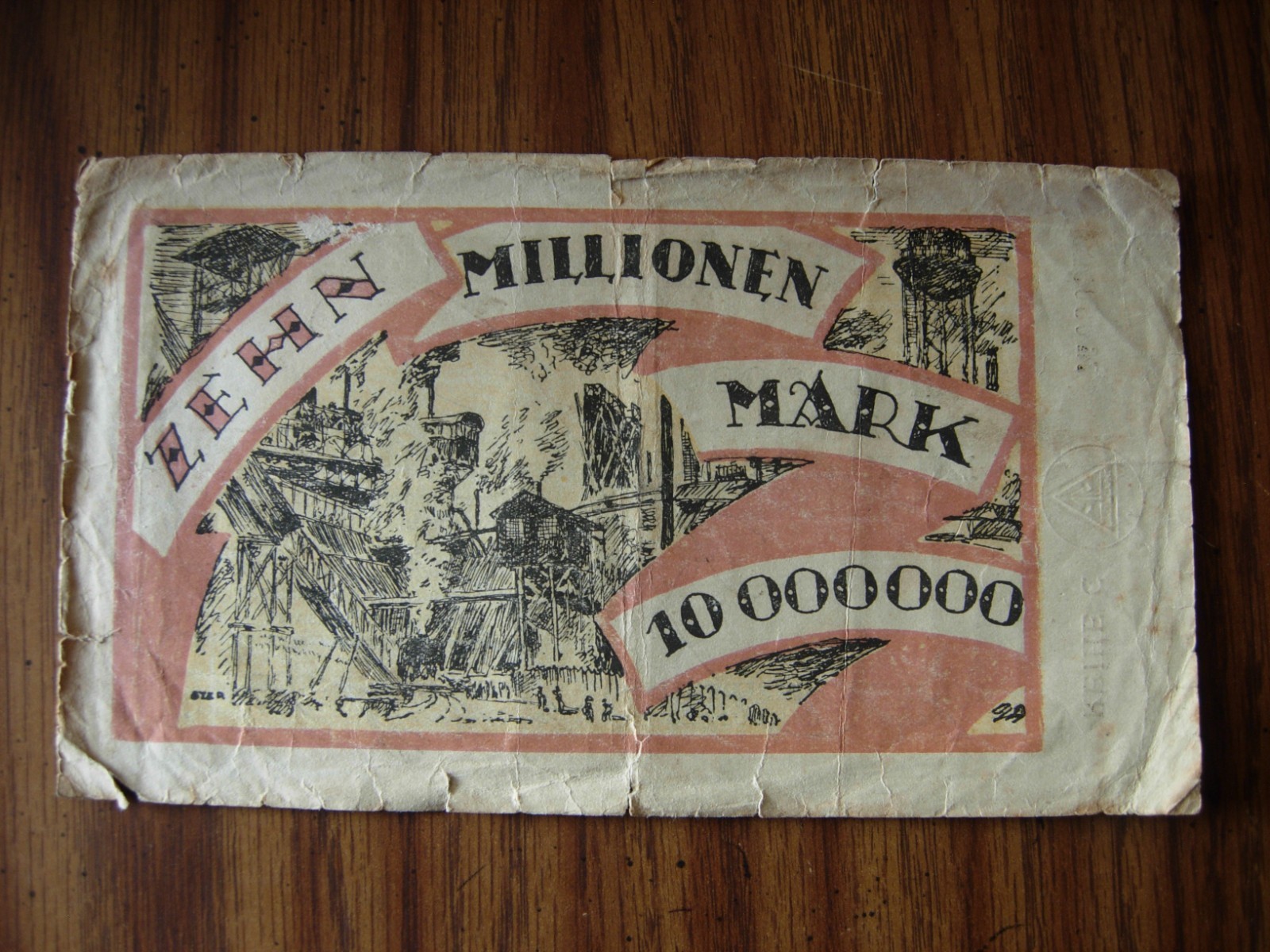 1923 ZEHN $10 Million Dollar Mark Note ~ 14 August 1923 ~ FC/Good ~ LQQKY!