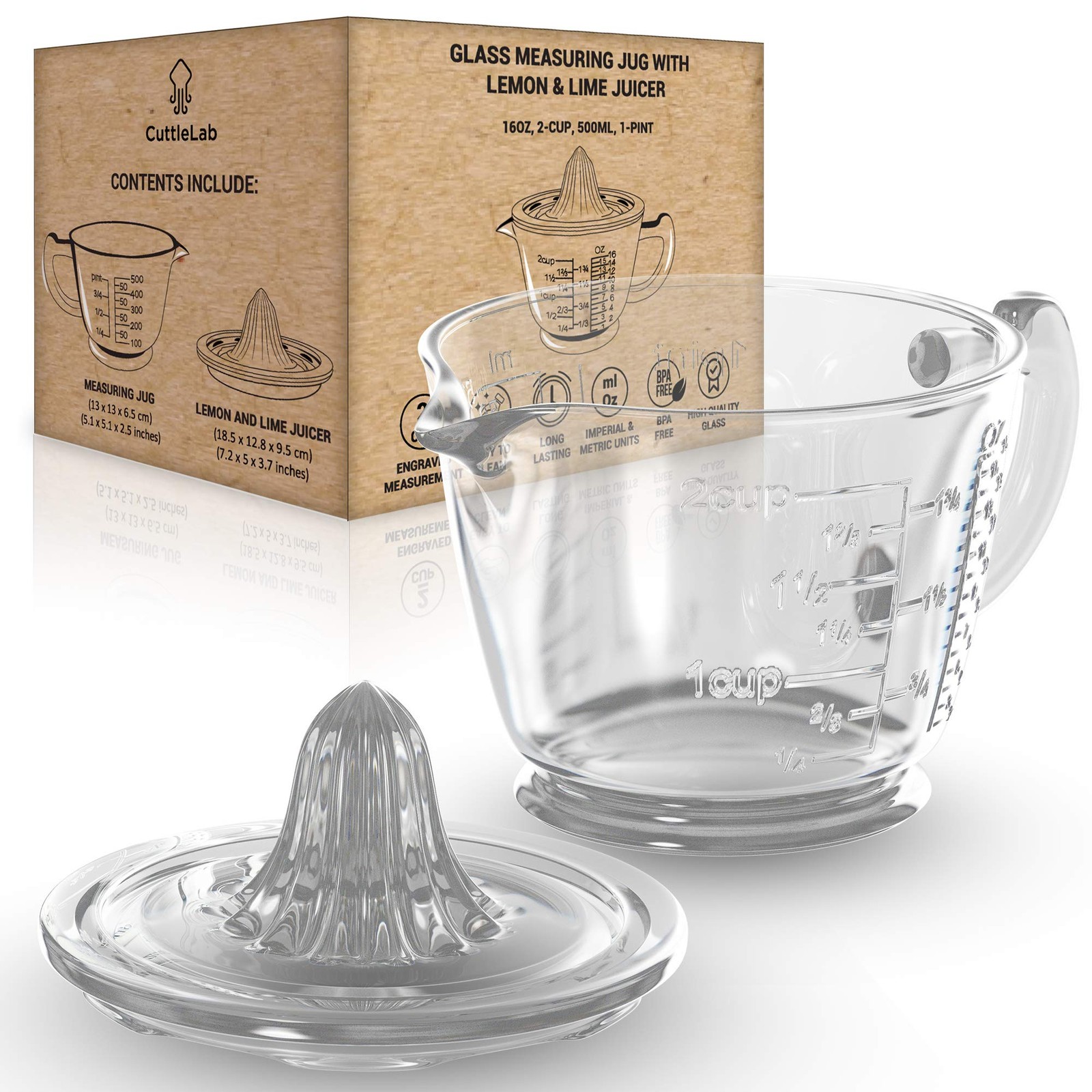Glass 2cup Juicer clear Lemon And Lime Manual Squeezer Citrus Reamer