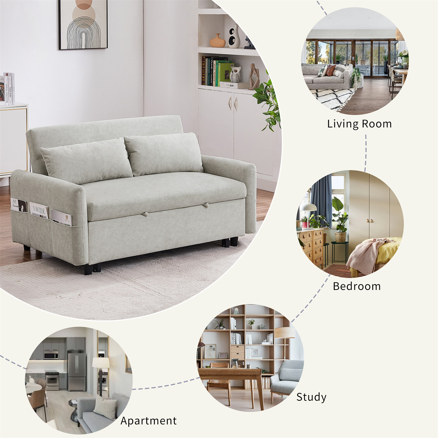 Convertible Sleeper Sofa Bed Loveseat Sofa Couch with Pull Out Bed & USB Port