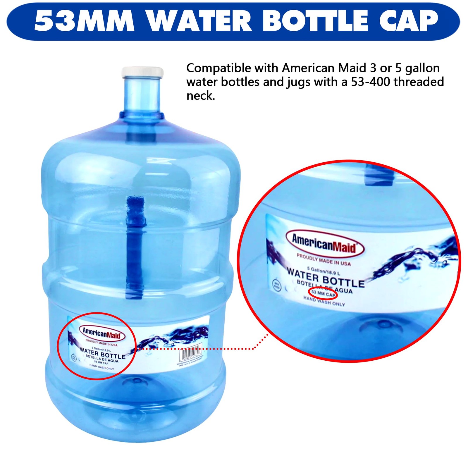(6-Pack) Calvana 53mm Reusable Water Jug Caps, Lids for 3 and 5 Gallon Water ...