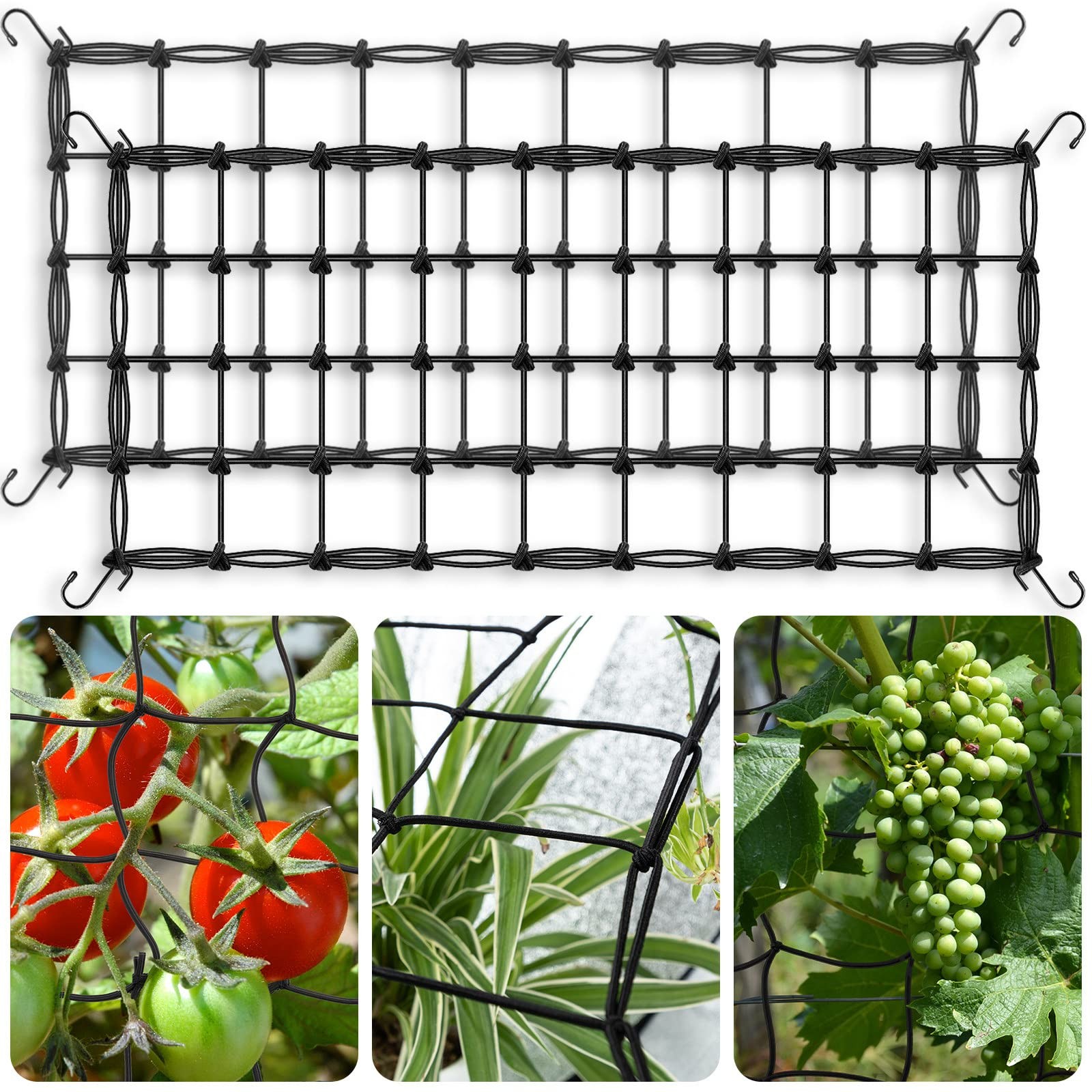 Grow Tent Trellis Net 2x4 Elastic Netting Steel Hooks 2 Pack