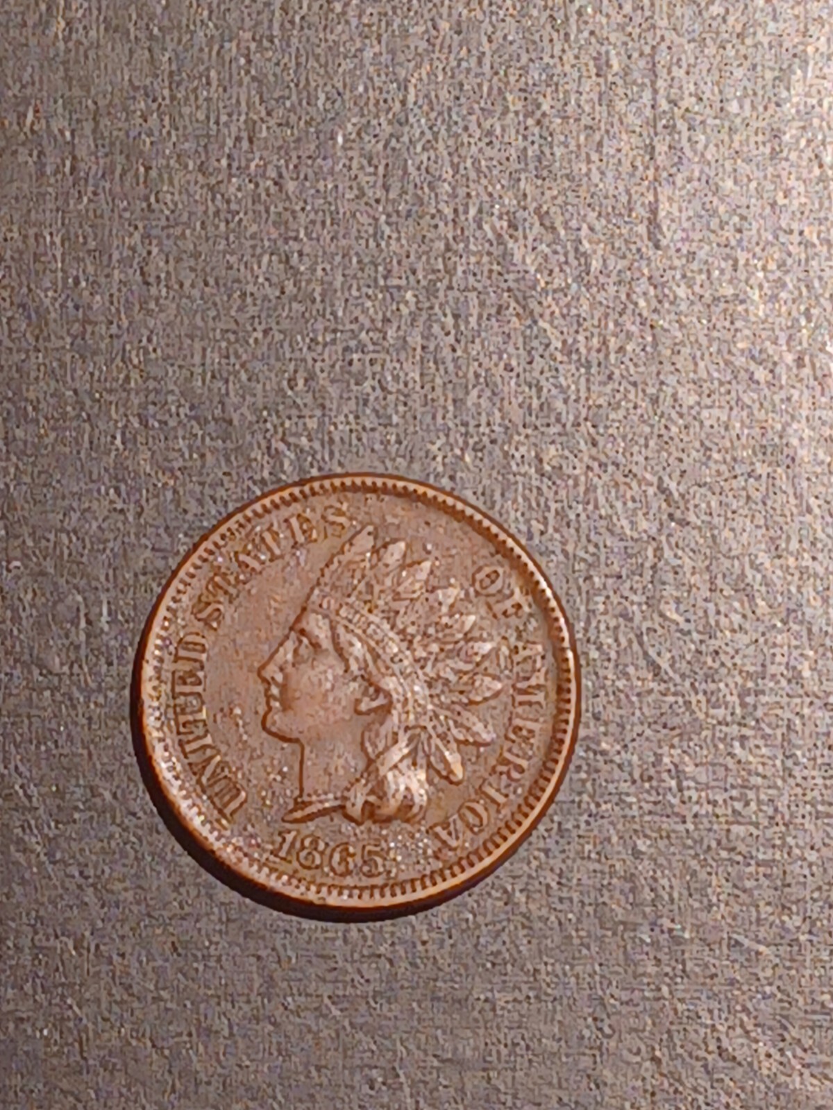 1865 Indian Cent Cud On Reverse Top Rim