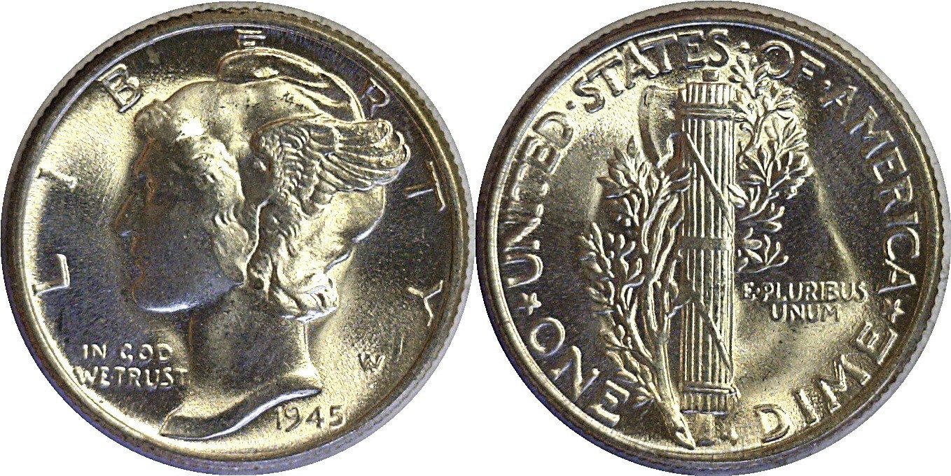 1945 10C Mercury Dime Silver Uncirculated