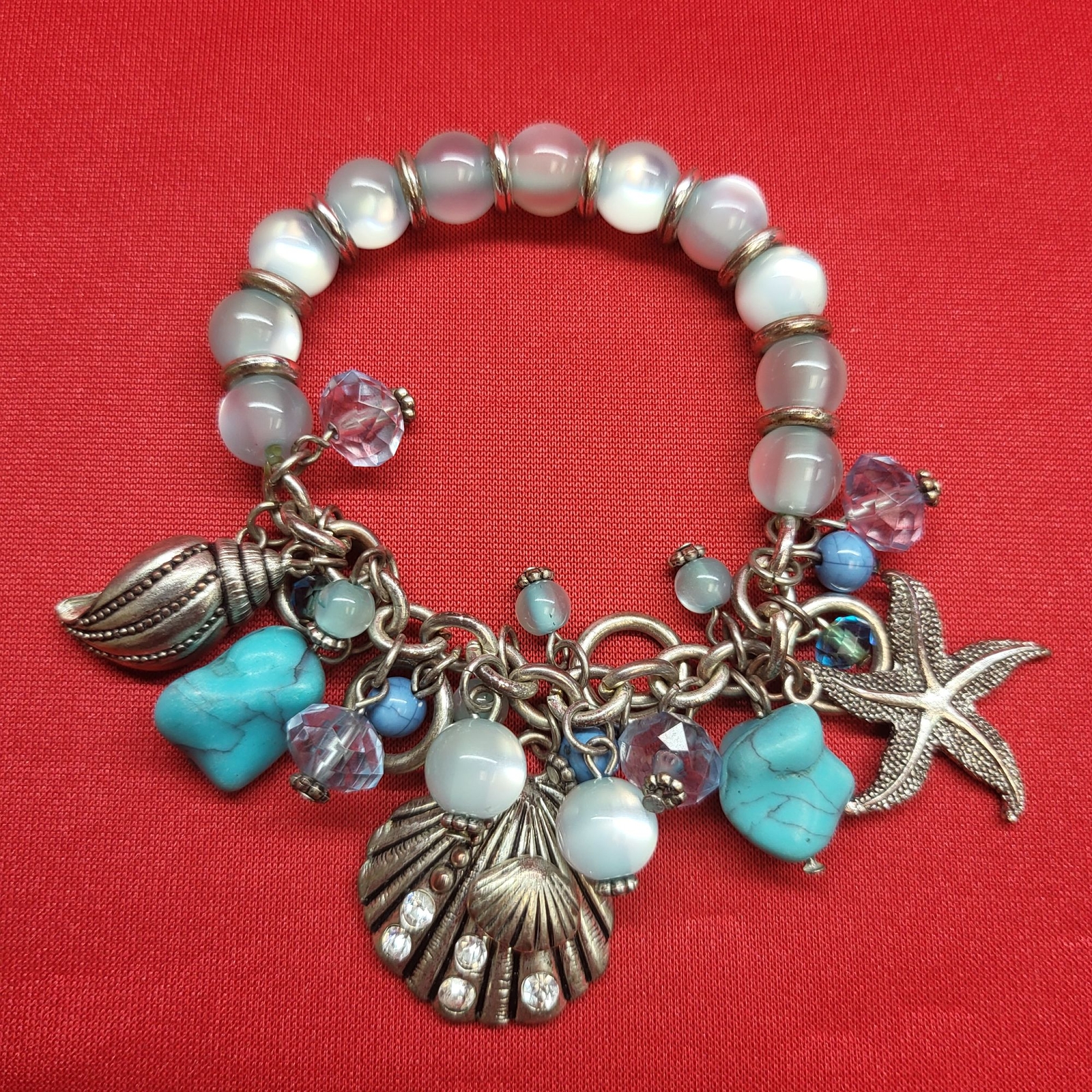 Nautical Charm Shell Bead Turquoise Bangle Bracelet