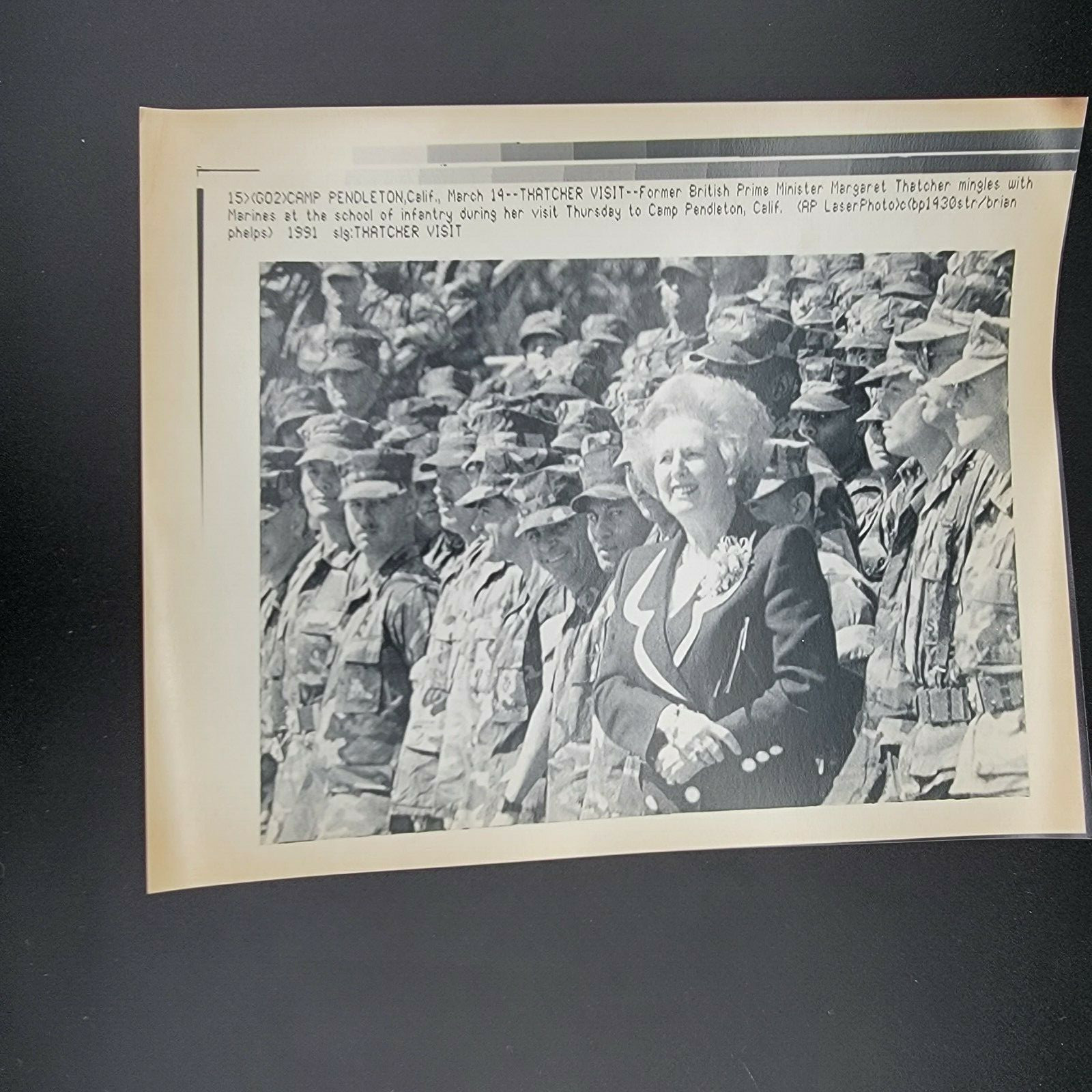 Margaret Thatcher Visit AP Leaf Desk Press Photos Gulf War 1991 Camp Pendleton
