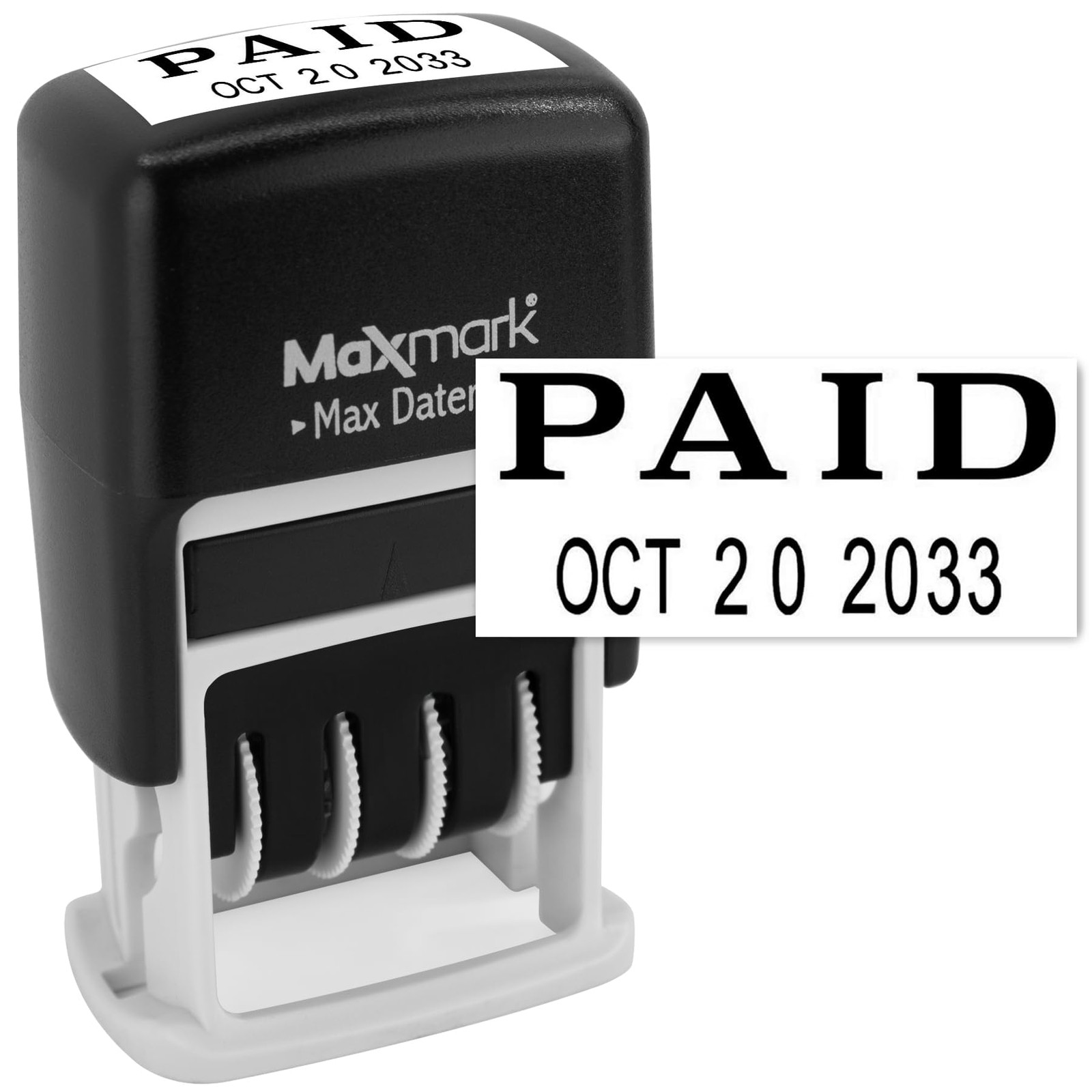 Self-Inking Rubber Date Office Stamp with Paid Phrase  Date - Black Ink Max D...