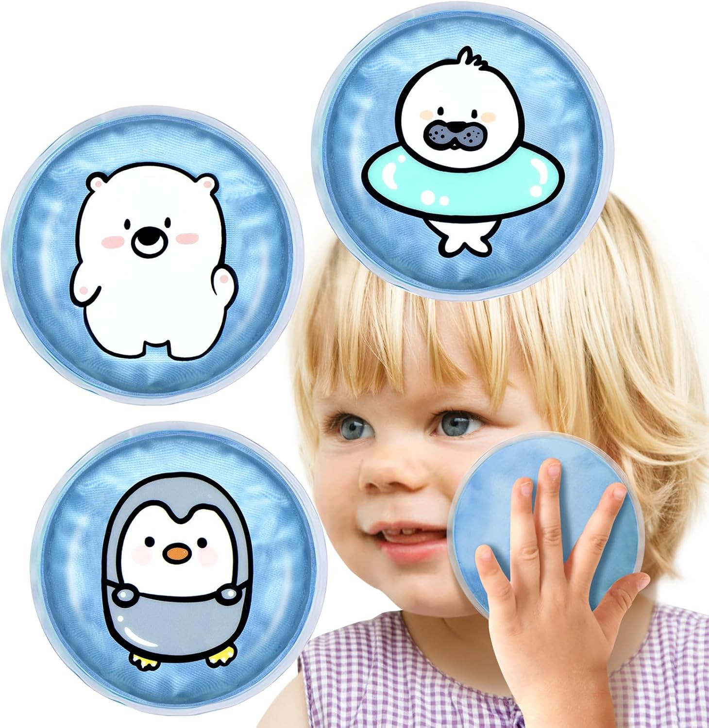 Large Kids Ice Packs for Boo Boos, 4 Packs Toddler Gel Ice Packs Wrap for Injuri
