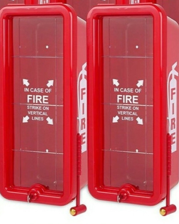 ✅🔥🧯(TWO) NEW 5lb. FIRE EXTINGUISHER CABINET WITH PLEXI GLASS, LOCK & HAMMER