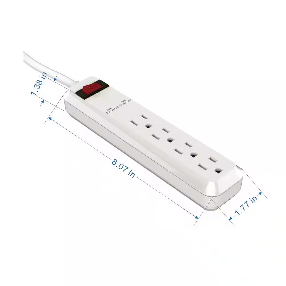 3 Ft. 4-Outlet Power Strip Surge Protector with 45 Degree Flat Angle Plug, White