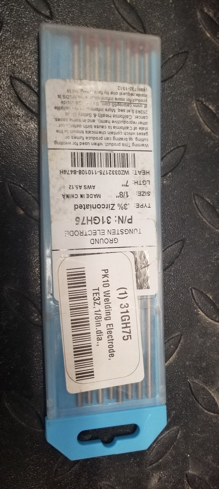 TE3Z-18-10T Tungsten Welding Electrode, TE3Z, 1/8in.dia., PK8