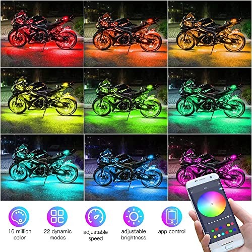 12PCS Motorcycle Underglow Kit, Motorcycle Lights Underglow Kit with APP