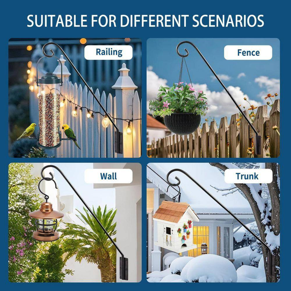 32 In. Metal Shepherds Hooks for Outdoor, Heavy Duty Deck Hook Wall Mounted, 1 P