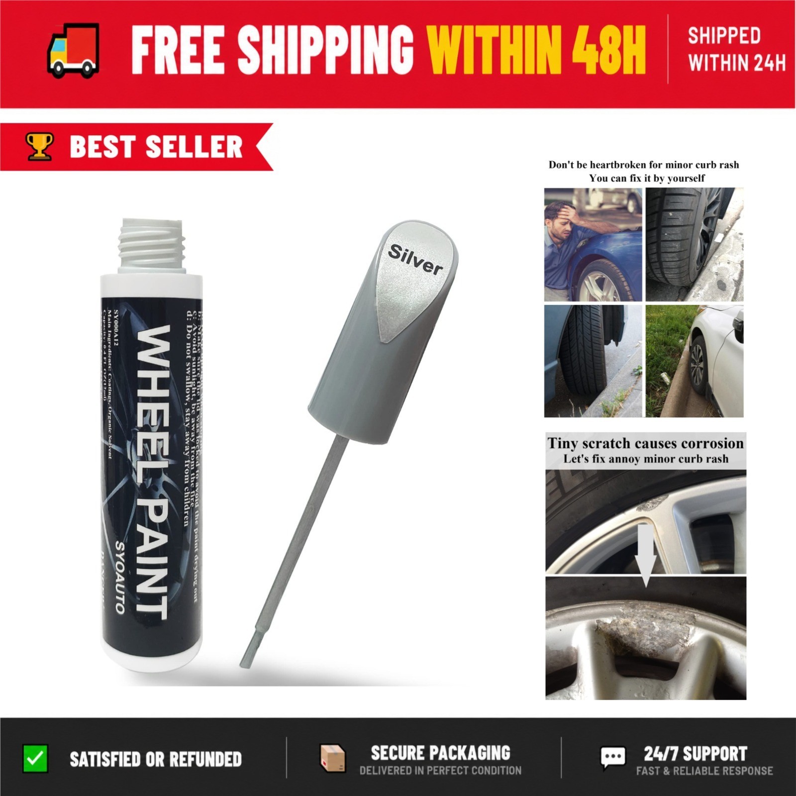 SYOAUTO Silver Rim Touch Up Paint Pen for Car Wheel Repair