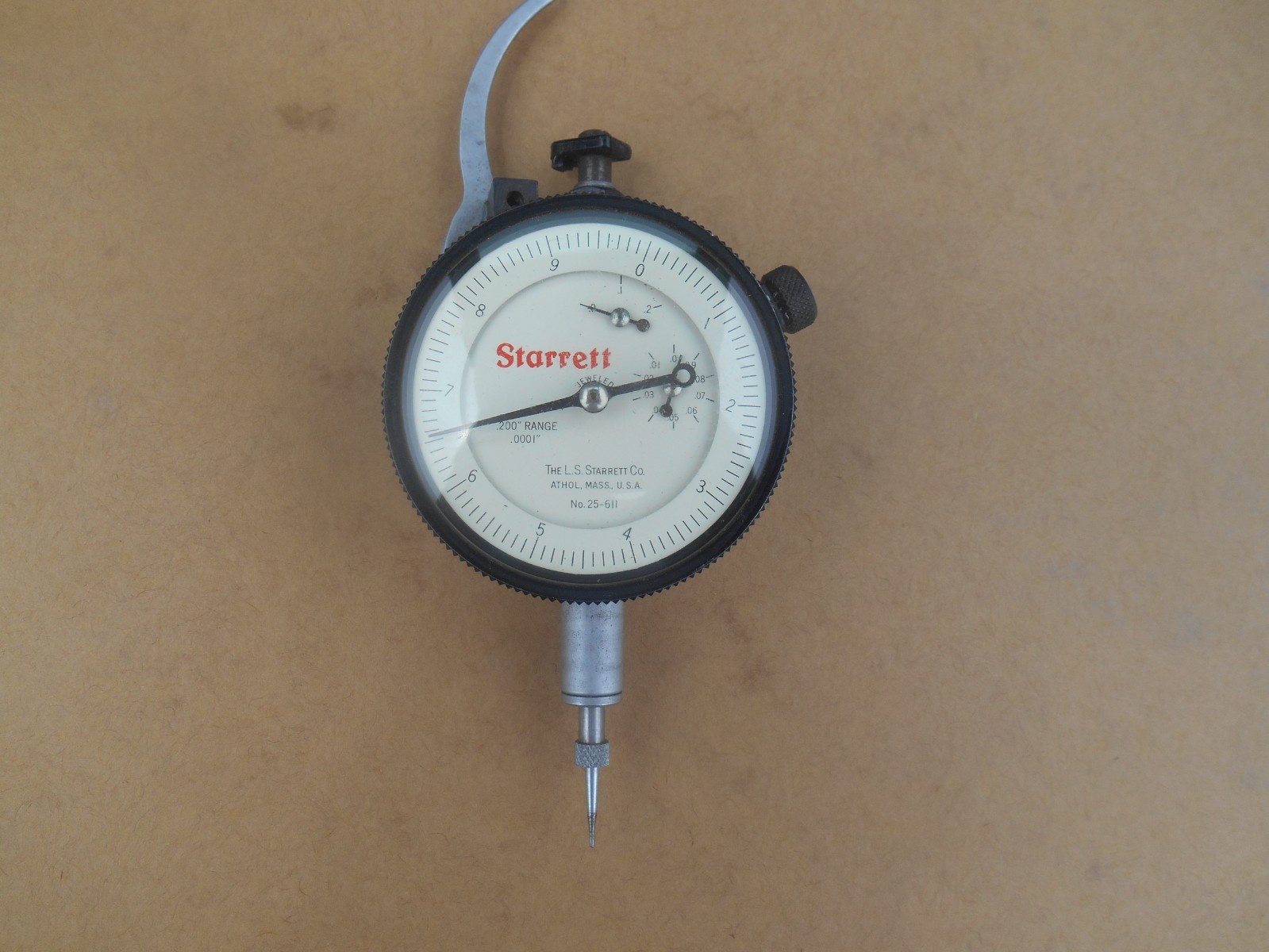 Starrett No. 25-611 Dial Test Machinist Indicator, .200" range, .0001", USA