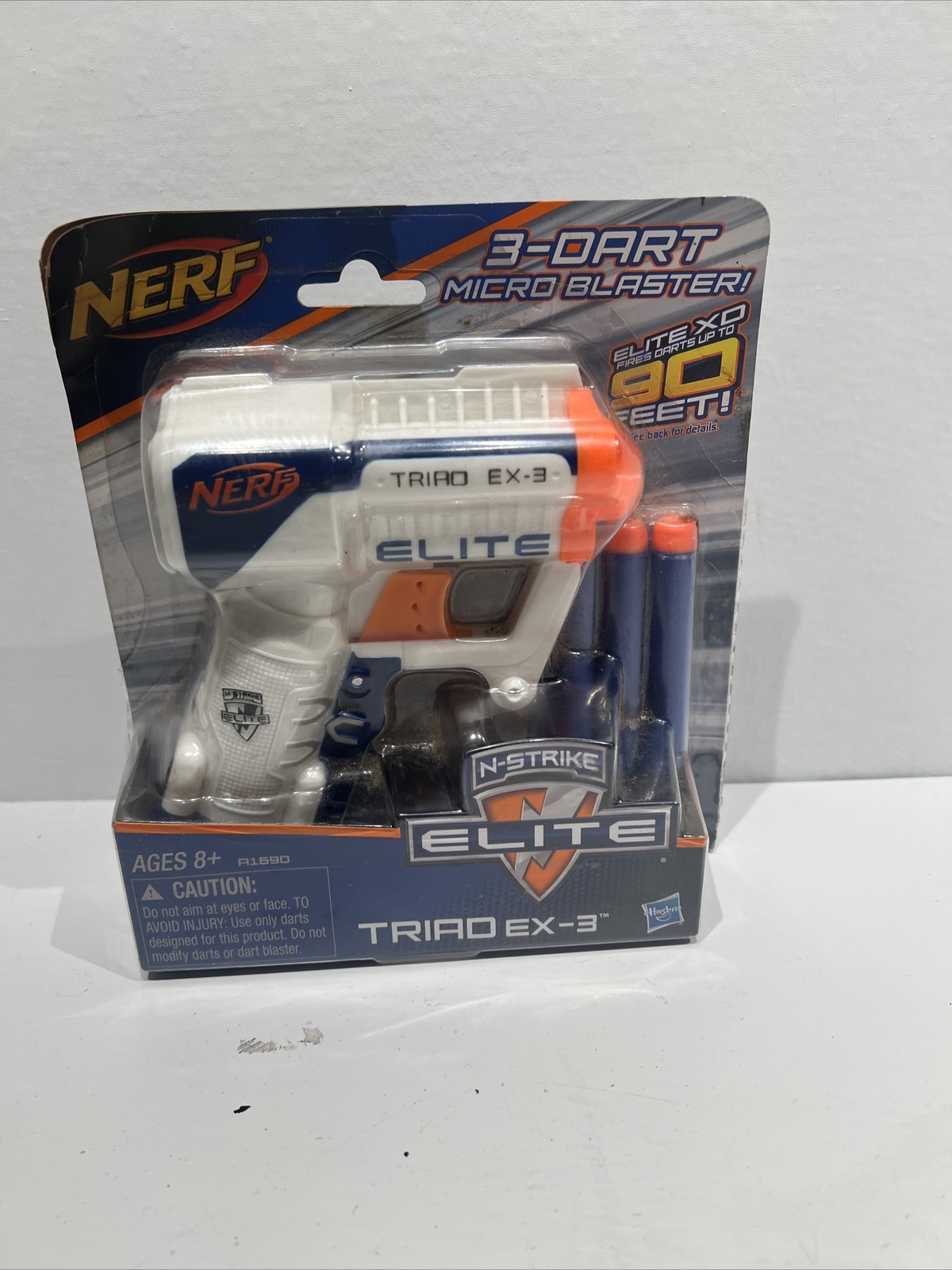NERF N-Strike Elite TRIAD EX-3 Blaster 3 Dart Micro Blaster White New 90ft