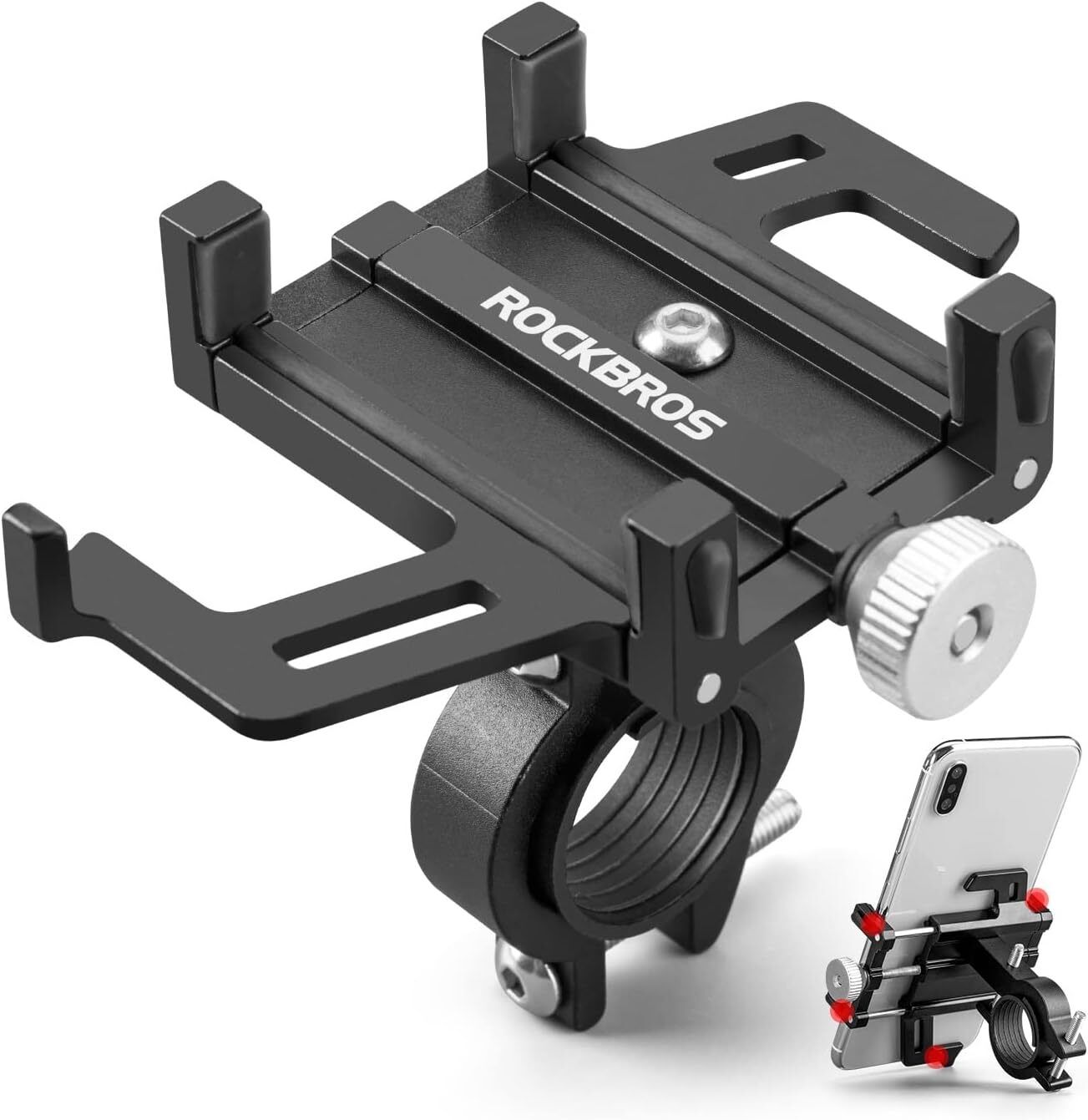 ROCKBROS Bike Phone Holder, Aluminum Motorcycle Handlebar Mount for 4-6.8"phones