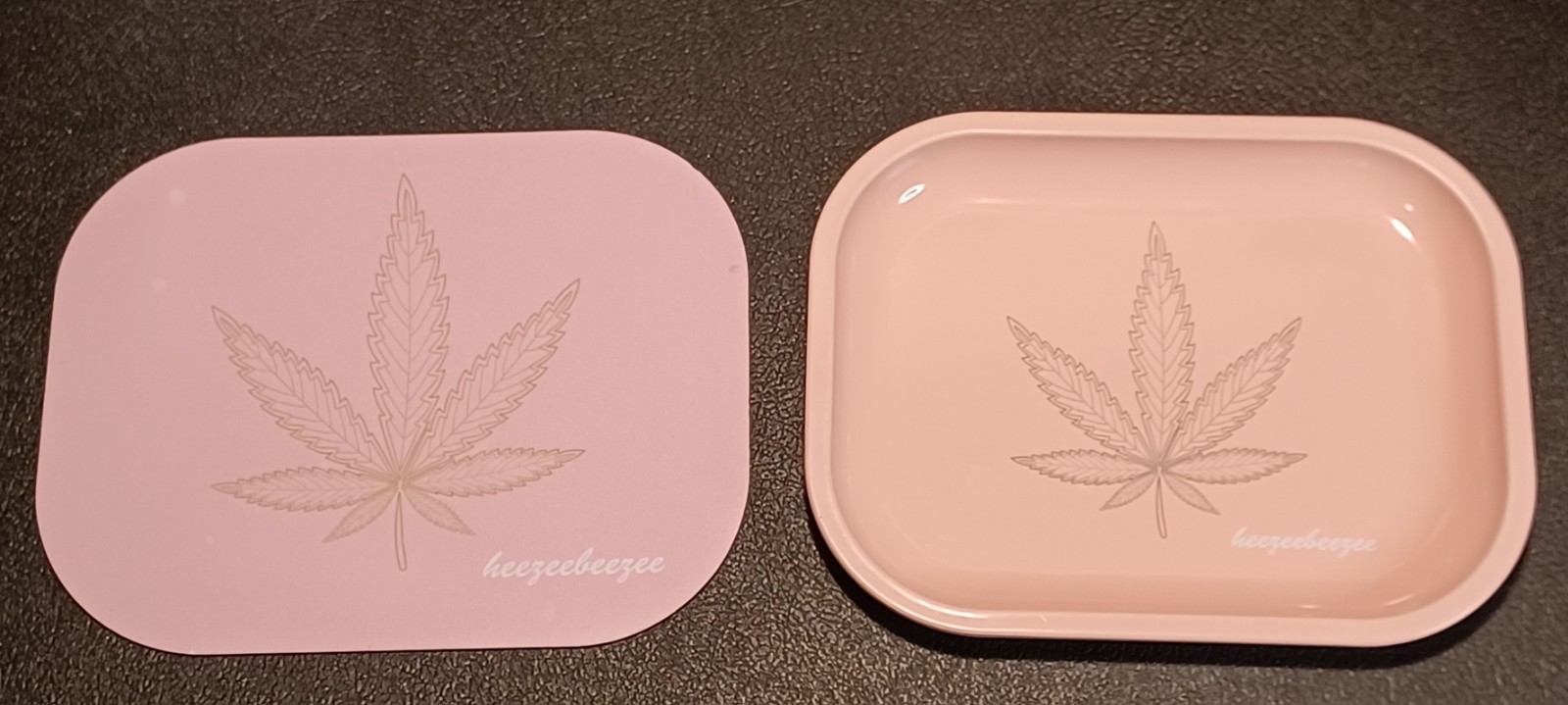 Metal Rolling Tray Magnetic Lid Pink Leaf Design ~ heezeebreezee ~ 7¼”x5½”     ◆