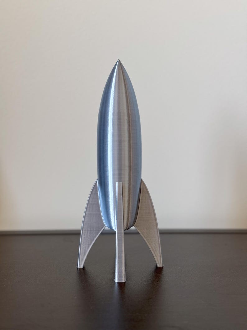 Silver Rocket Ship, Retro Rocket Ship Model, Rocket Decoration,Space Theme Decor