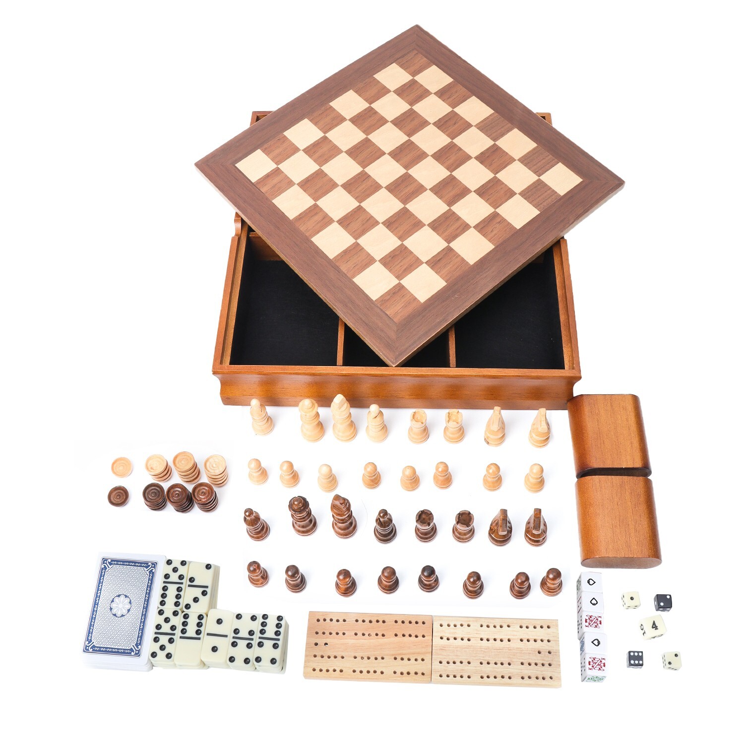 7-in-1 Chess/Checkers/Backgammon/Dominoes/Poker&Dice/Cribbage Board Game Set