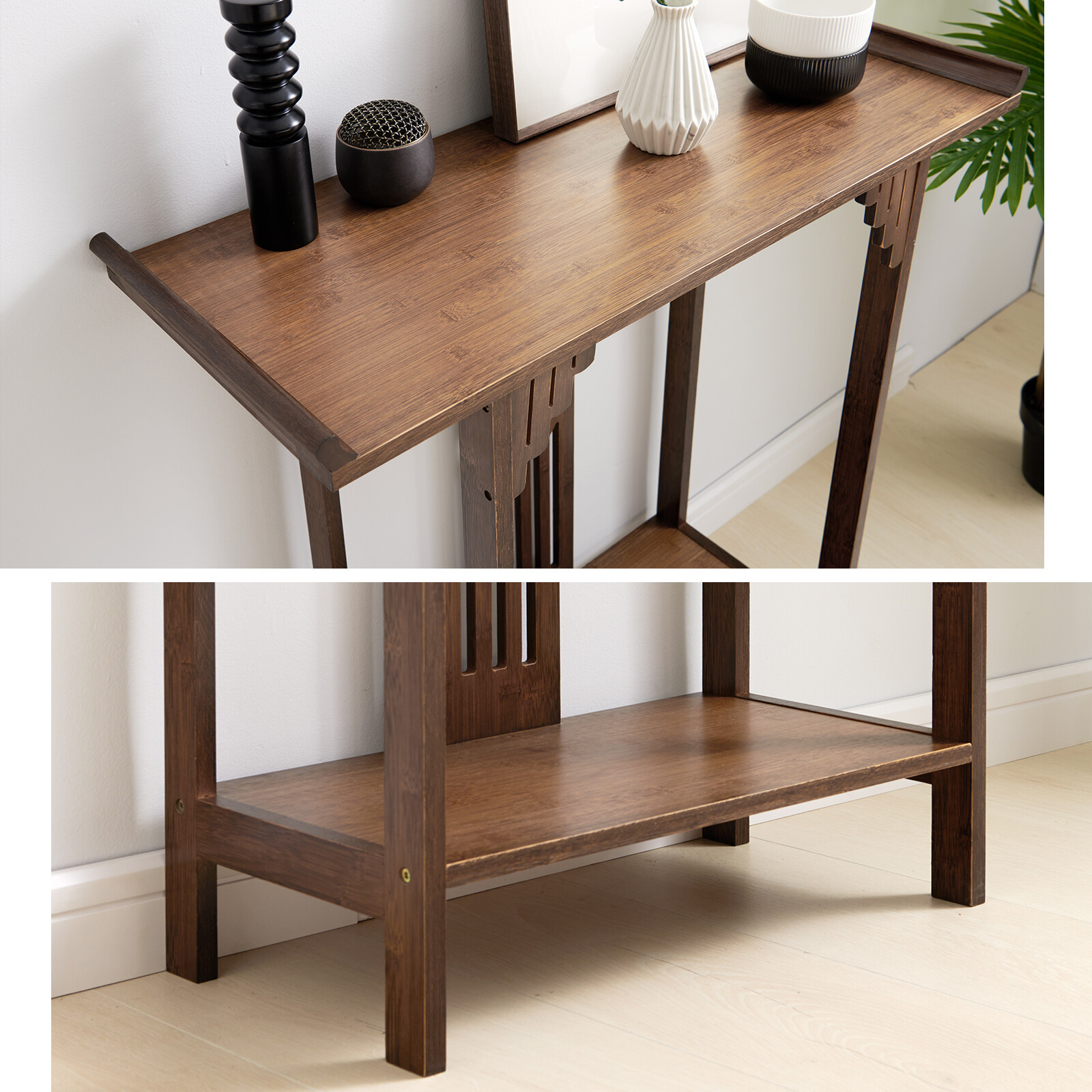 2-Tiers Long and Narrow Side Table Slim Accent Table HOT Versatile Bamboo Table