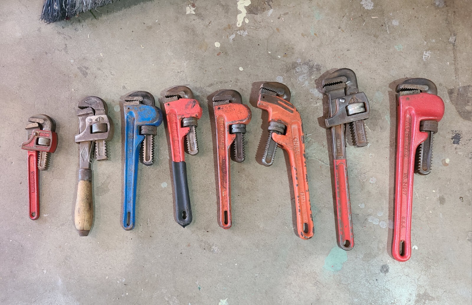 Lot Of Mix 8 Pipe Wrenches 1x8", 4x10", 1x12", 2x14", All Working Condition