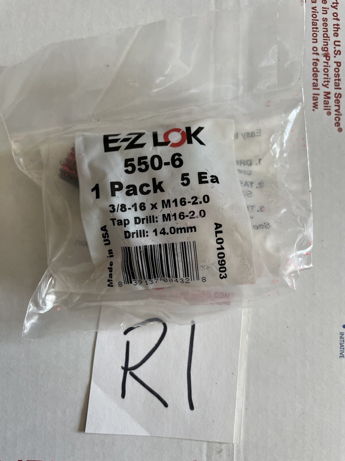 EZ Lok 550-6 3/8-16 X M16-2.0 Carbon Steel Insert For Metal Made In USA Lot of 5