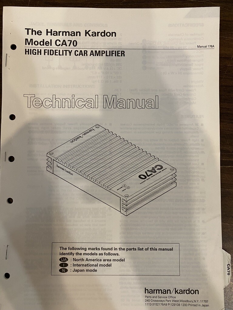 HARMAN KARDON CA70 CAR AMP Service Manual *ORIGINAL* BOOK OR PDF-FREE SHIPPING