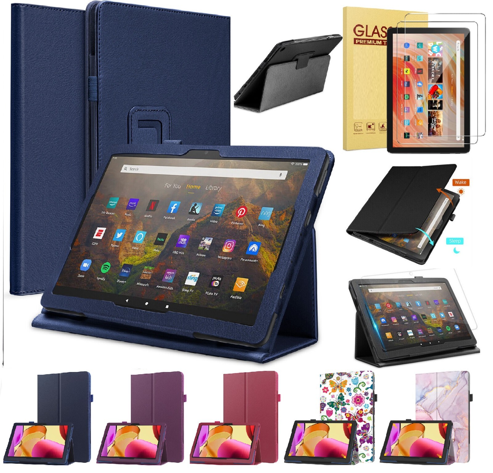 For Amazon Fire HD 11" 10" 8" 7" 2024/2023/2022 Leather Stand Tablet Cover Case