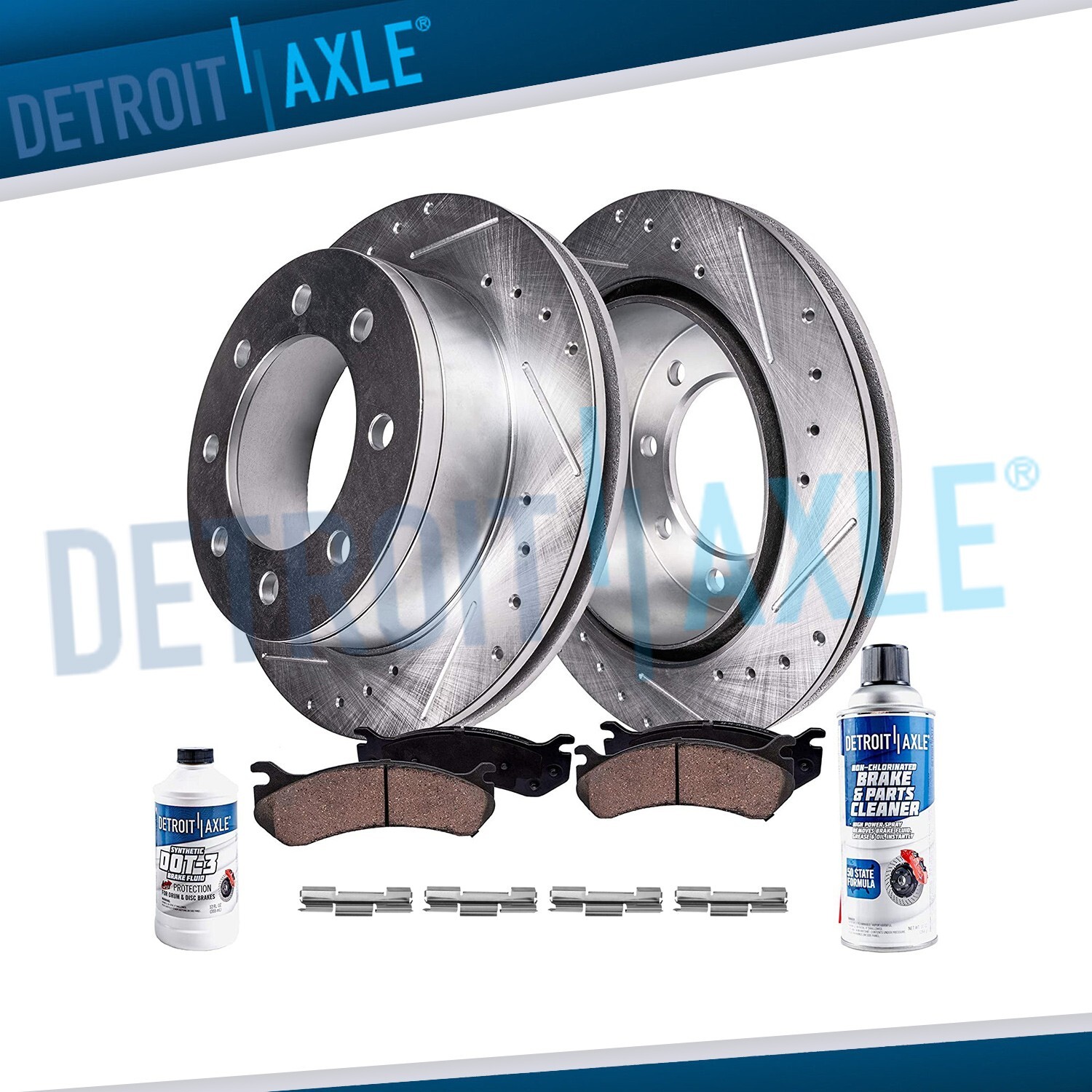 Rear Drilled Disc Rotors + Ceramic Brake Pads for 2001 2002 Dodge Ram 2500 3500