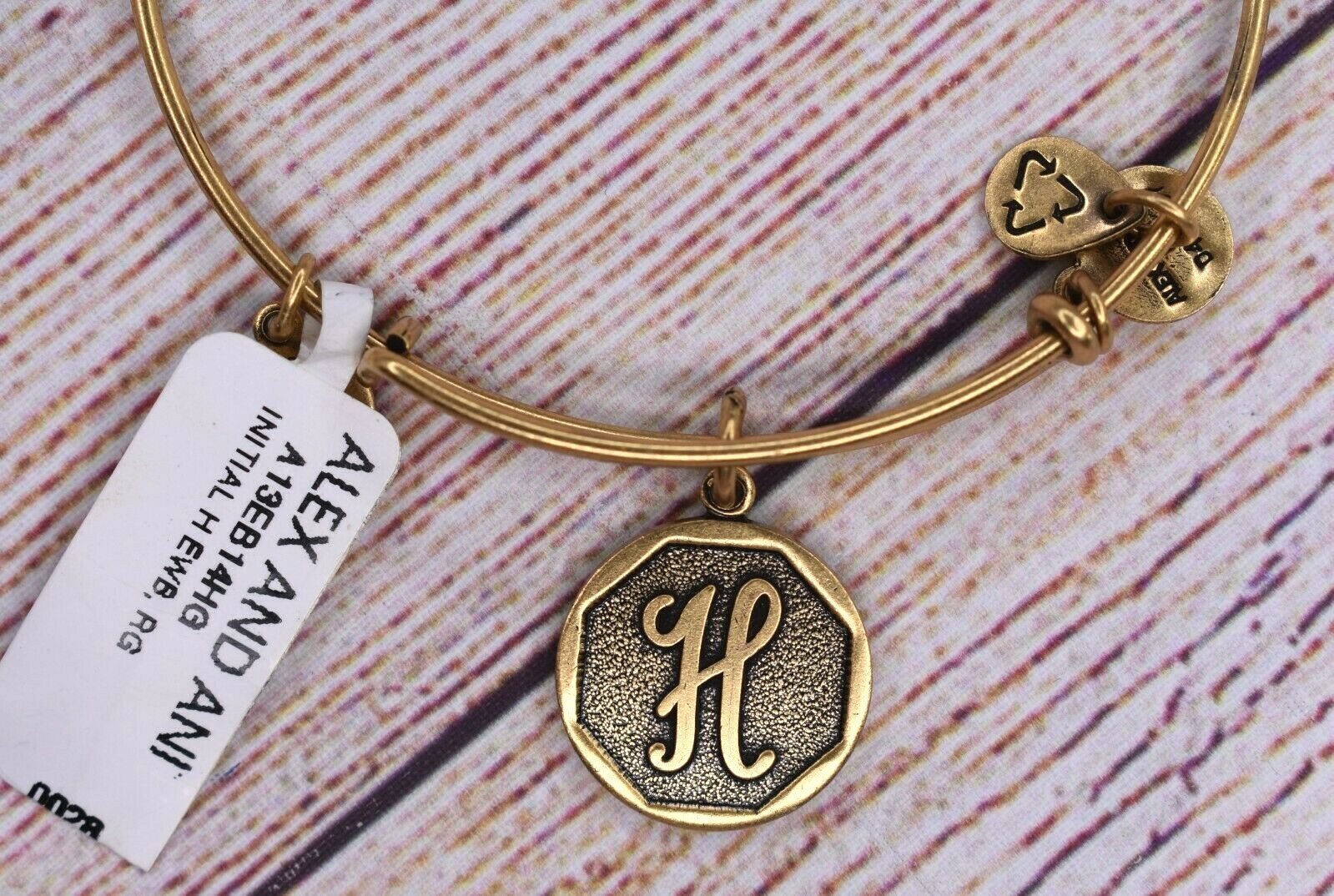 NEW NWT Alex and Ani Letter Initial H Charm Bangle Gold Bracelet