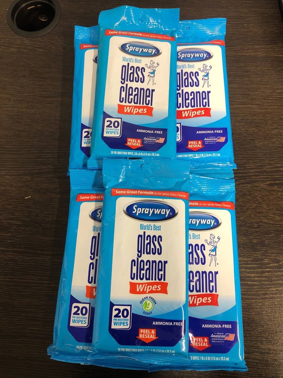 LOT OF 10 Sprayway Ammonia-Free Glass Cleaner Wipes, Fresh Scent, 20 Count