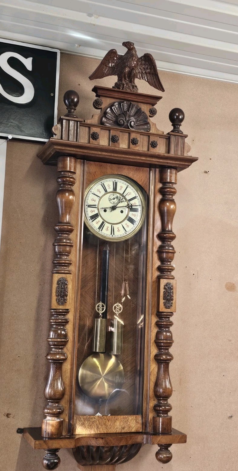 Large Walnut Twin Weight Vienna Wall Clock